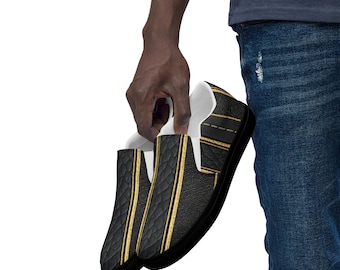 Black & Gold Stripe Canvas Slip-On Shoes: Luxury Streetwear Sneakers