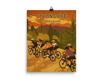Cycling Life Group Ride Poster | 8x10 Vintage Style Cycling Wall Art | Road Bike Decor for Cyclists & Group Ride Enthusiasts