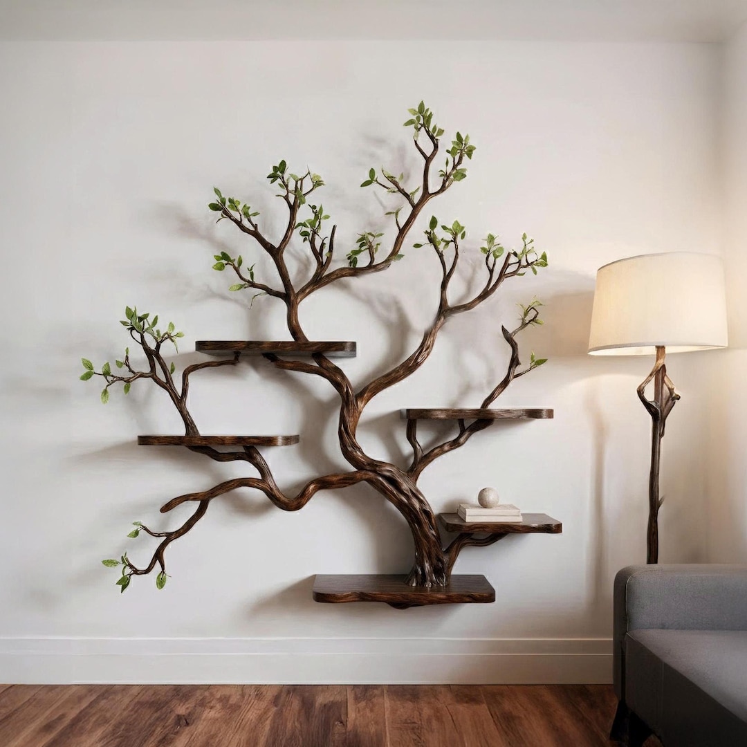 Floating Tree Branch Book Shelf on Wall Live Edge Floating Shelves Art ...