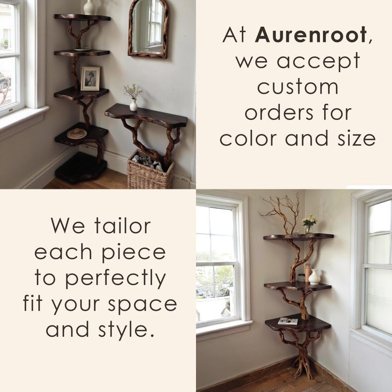 Corner Floating Bookshelf Driftwood Branch Tree Shelf Solid Wood ...