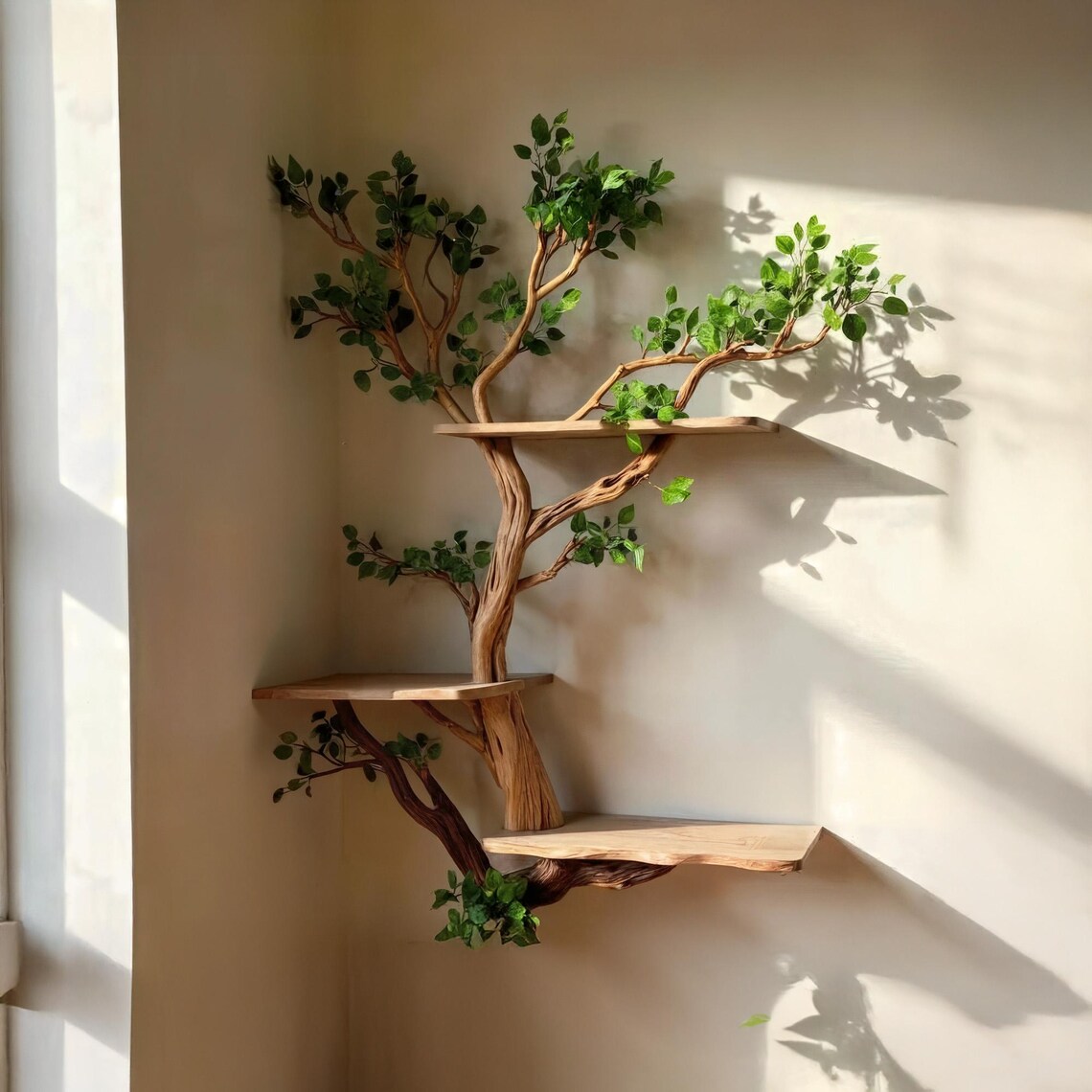 Corner Tree Bookshelf Driftwood Tree Branch Floating Shelf Wall Mount ...