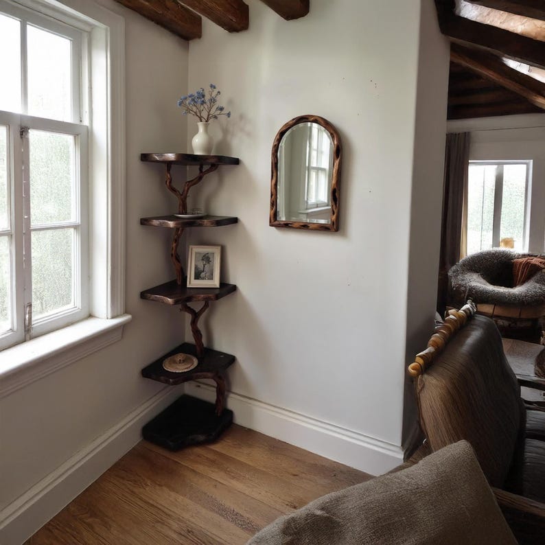 Corner Floating Bookshelf Driftwood Branch Tree Shelf Solid Wood ...