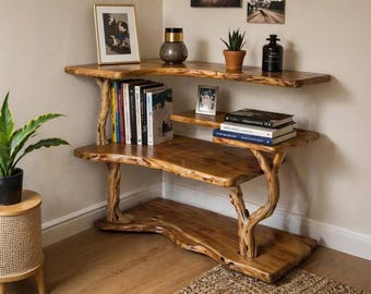 Hoekboomtak boekenkast massief houten wandplanken displayrek staande boekenplank