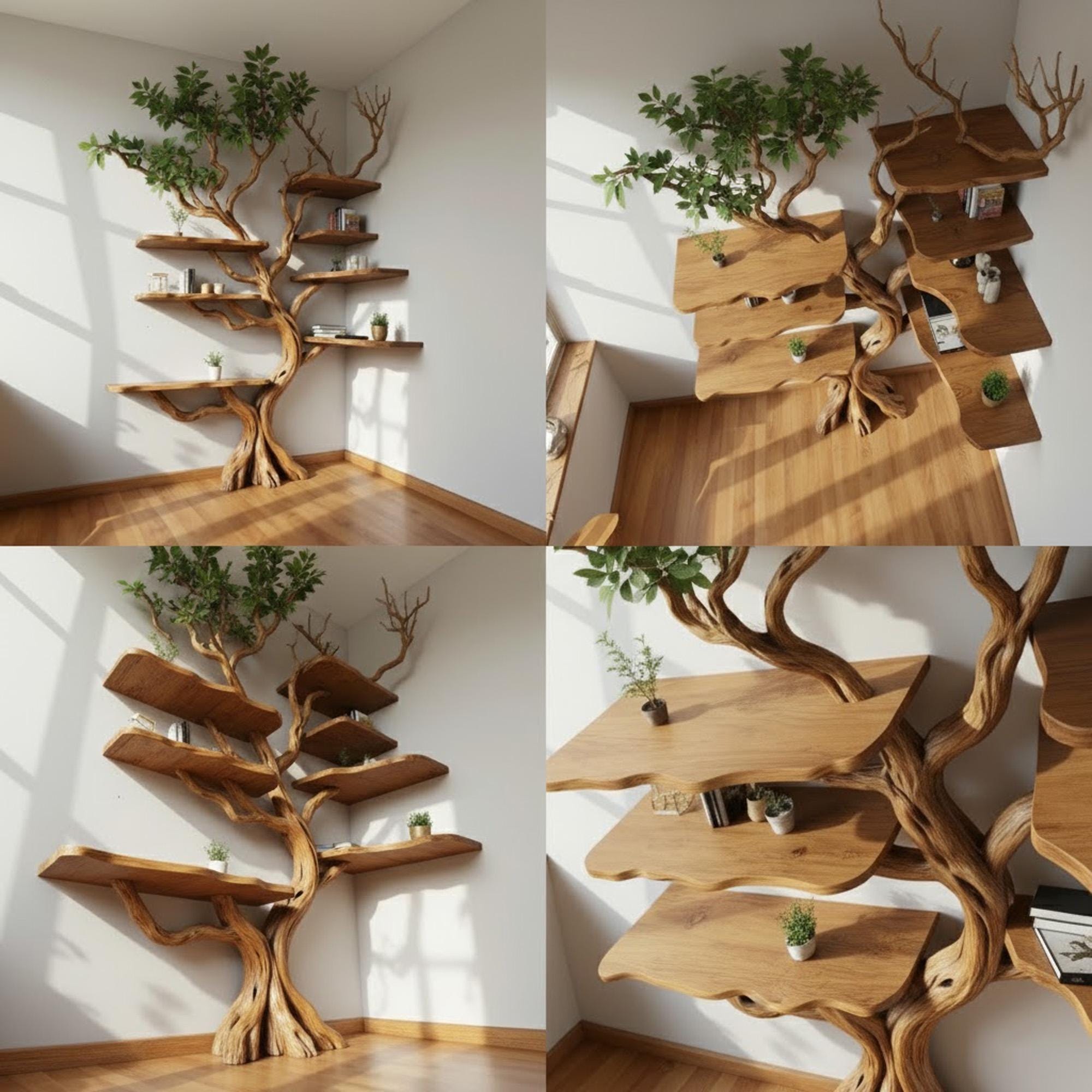 Corner Tree Floating Bookshelf Tree Branch Fake Leaves Bookcase Wall ...