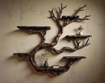 Wandhalterung Treibholz Baum Regal rustikal Bücherregal Ast Baum Form Kunst skulptural Einweihungsparty