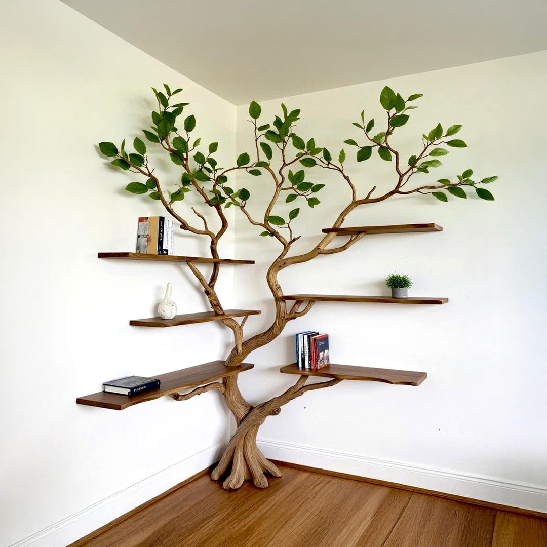 Floating Corner Tree Branch Bookshelf Live Edge Wall Mount Corner ...