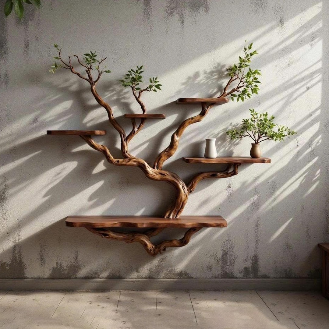 Live Edge Floating Bookshelf Wall Mounted Solid Wood Shelving Driftwood ...