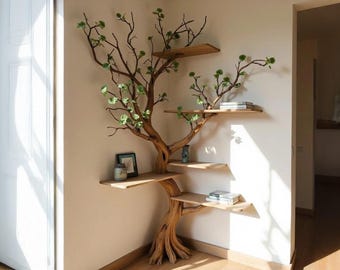 Eckbaum Ast Bücherregal Stand Bücherregal Massivholz schwimmende Regale an Wand Treibholz Regal Kunst