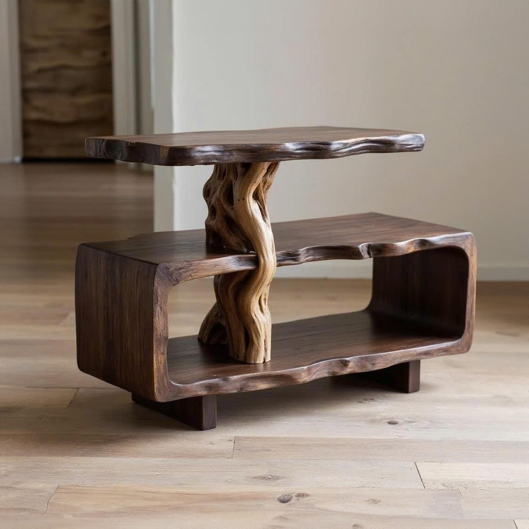 Solid Wood Side Table Tree Branch Bookshelf Free Standing Shelf ...