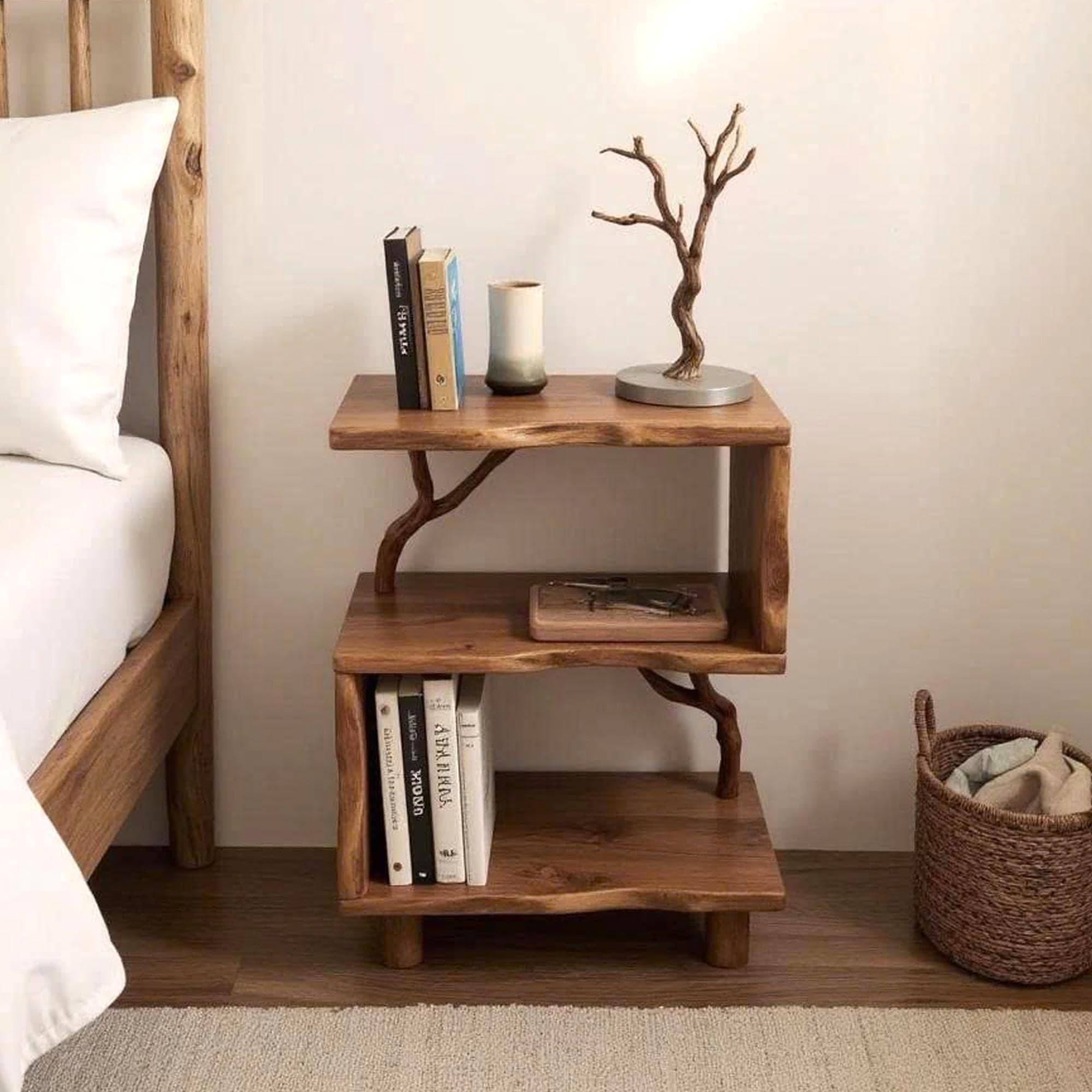 Night Stand Bookcase Solid Wood Free Standing Small Bookcase Bedside ...