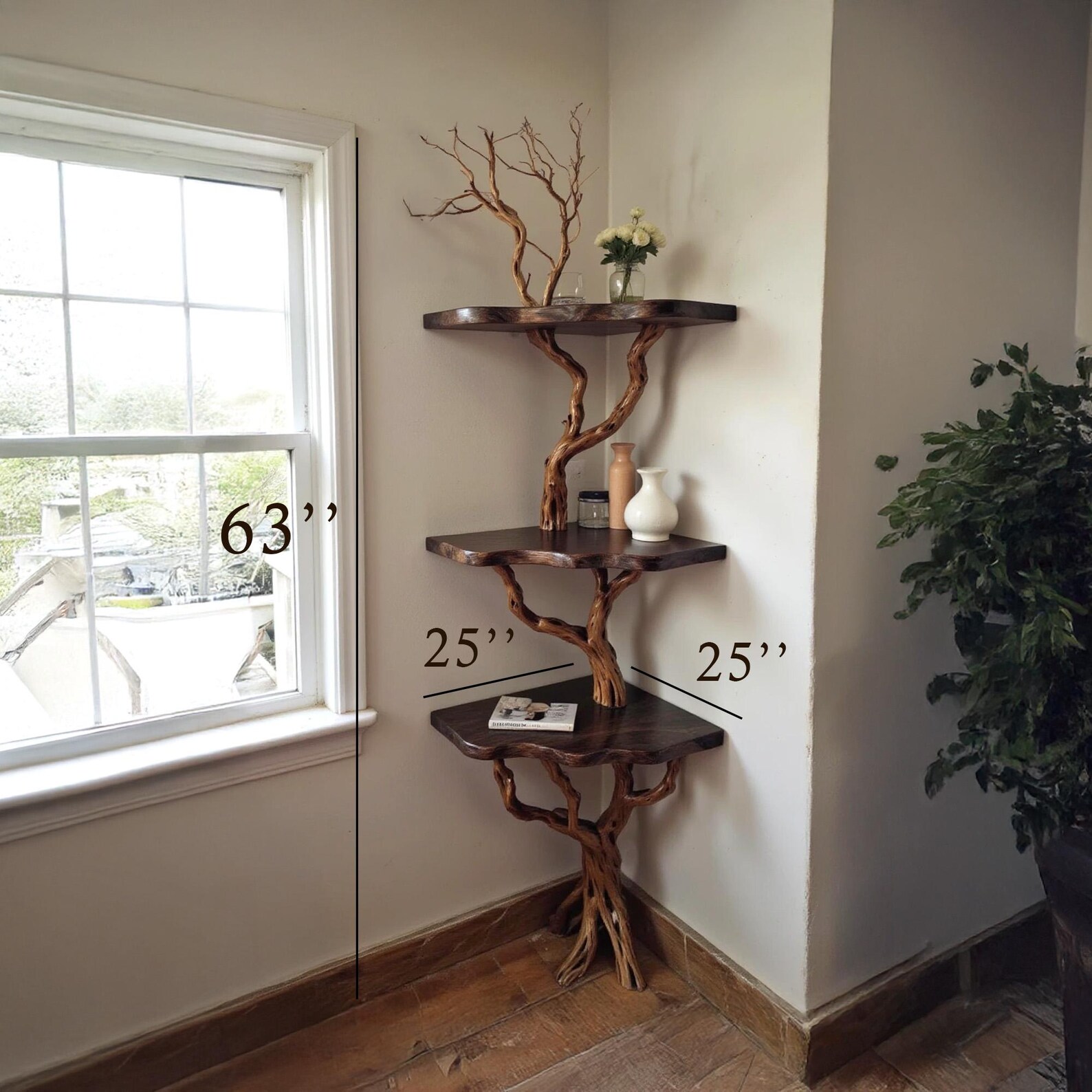 Corner Floating Bookshelf Driftwood Branch Tree Shelf Solid Wood ...