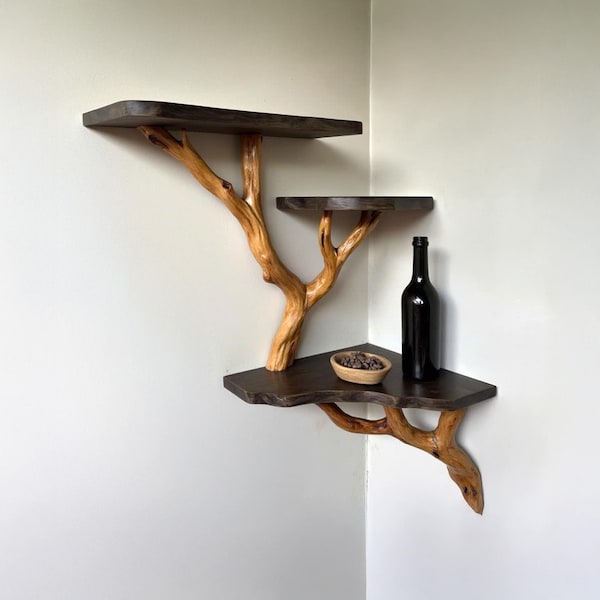Holz Ecke schwebenden Bücherregal Ast Treibholz Wandhalterung Regal Zweig Regal Kunst handgefertigte Möbel