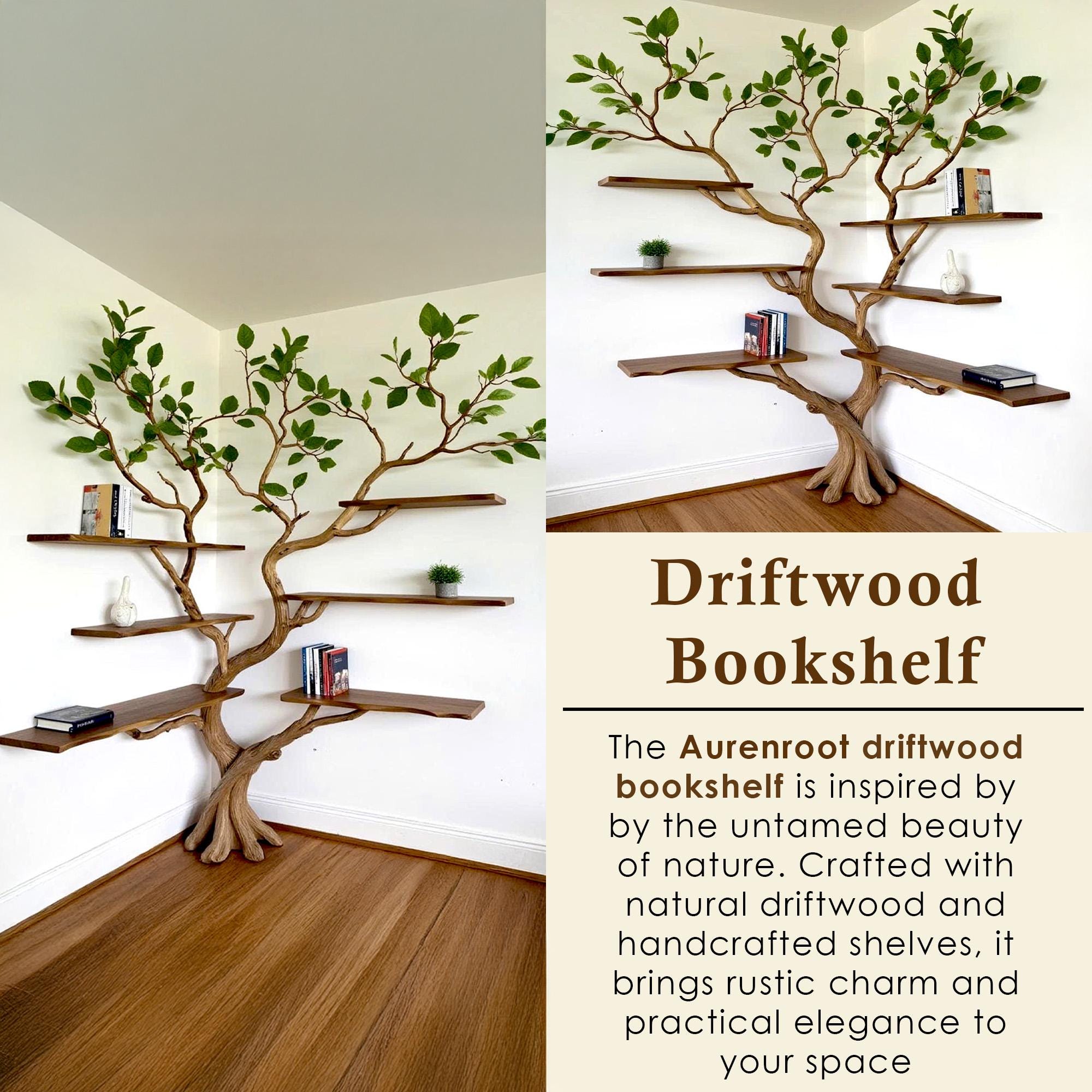 Floating Corner Tree Branch Bookshelf Live Edge Wall Mount Corner ...