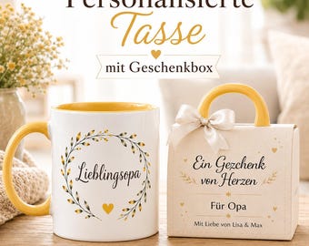 Personalisierte Tasse für Opa mit Geschenkbox – Opa Tasse mit Wunschtext, Geschenk von Enkeln zum Geburtstag