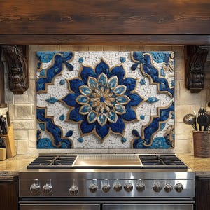 Tempered Glass Mosaic Backsplash for Kitchen,  Moroccan Mosaic Tiles Backsplash for Kitchen, Rustic Kitchen Backsplash, Stove Backsplash