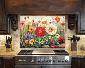 Mosaic Flower Tempered Glass Kitchen Backsplash: Rustic Floral Decor
