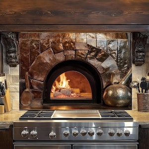 Rustic Brick Oven Tempered Glass Kitchen Backsplash