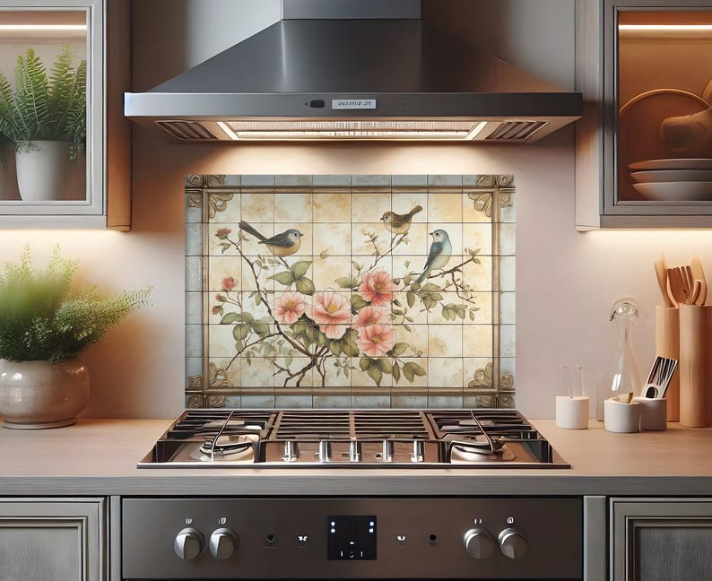 French Country Kitchen Backsplash: Stone Effect Tempered Glass Panel - Etsy
