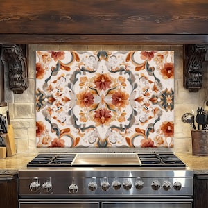 Floral Tempered Glass Kitchen Backsplash: Heat-Resistant Stove Panel