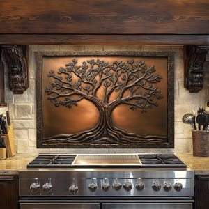 Tree of Life Backsplash, Kitchen Backsplash with Tree of Life Design, Tempered Glass Panel for Behind Stove, Tree of Life Splashback