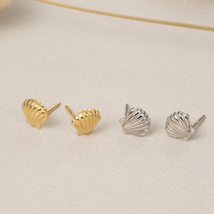 Tiny Shell Studs in Sterling Silver | Gold & Silver Ocean-Themed Jewelry | Minimalist Beach Earring for Women | Hypoallergenic Nautical Gift