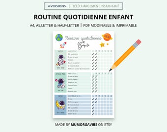 Customizable Kids Routine, Responsibilities, Chore Chart, Kids Daily Checklist , Kids Checklist, Kids Planner – Space Edition | French