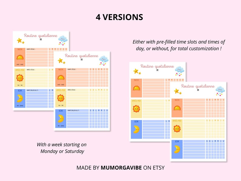 Customizable Kids Routine Chart – Sun & Moon Edition | Editable ...
