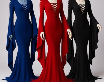 G-LIKE Hexen Kostüm Damen - Fledermaus Kleid Mit Zipfelärmeln Für Halloween & Karneval