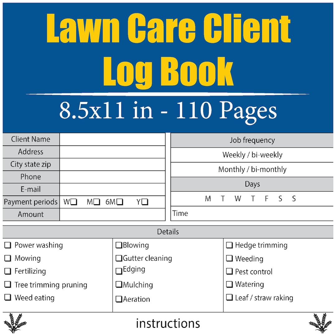 Lawn Care Client Log Book: Landscape Appointment Tracker (PDF & SVG ...