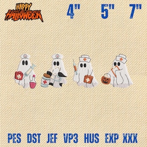 Halloween Nurse Embroidery File, Spooky Ghost with Medical Theme Stitch Design, Instant Download
