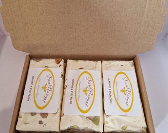 3 X Homemade artisan nougat bars, Almond & Pistachio, Hazelnut and Mixed nuts.