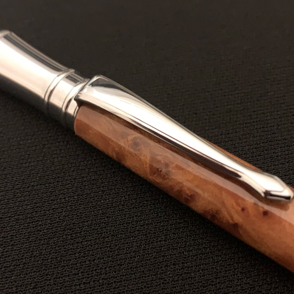 Turned Wood Pen - Thuya Burl with Chrome Hardware