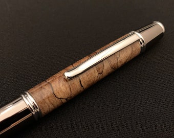 Turned Wood Pen - Crosscut Oregon Spalted Maple with Gunmetal and Chrome Hardware