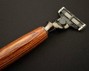 Turned Wood Razor Handle - Gillette Mach 3 - Arizona Desert Ironwood with Gun Metal Hardware