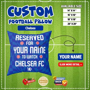 Personalized Blue Team Pillow, Custom Soccer Cushion, Fan Gift for Supporters