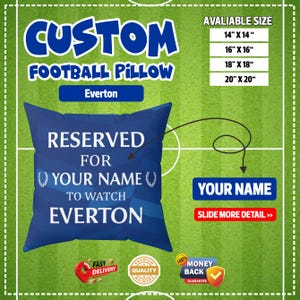 Custom Blue Football Pillow, Personalized Soccer Cushion, Gift for Merseyside Fans