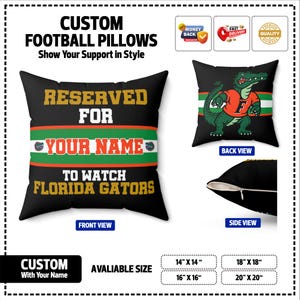 Custom Game Day Pillow, Blue and Orange Football Decor, Personalized College Team-Inspired Cushion, Florida Spirit Gift