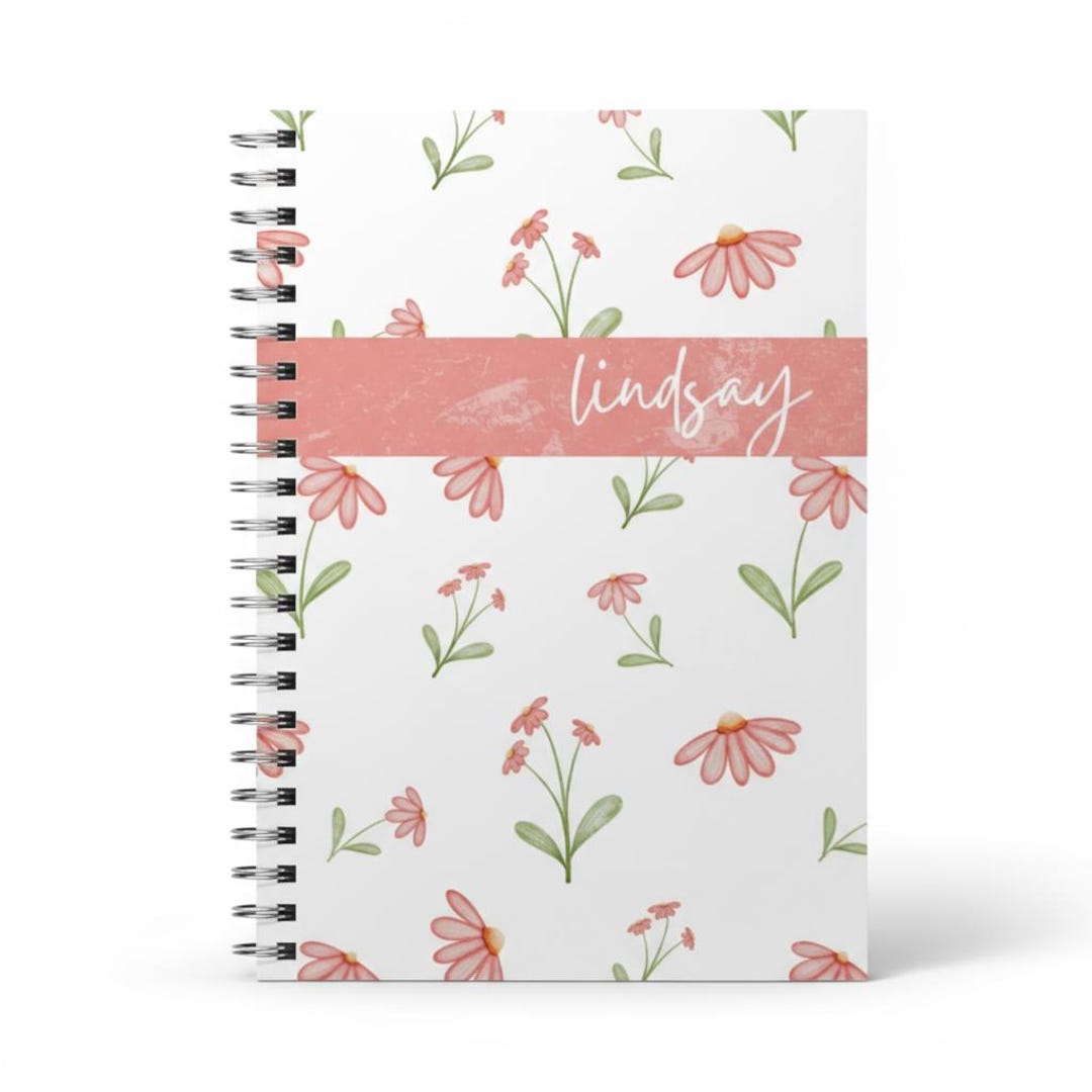 Personalized Pink Daisy Spiral Notebook | Custom Name Journal | Floral ...