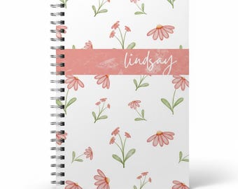 Personalized Pink Daisy Spiral Notebook | Custom Name Journal | Floral Wire Bound | Handmade Notebook | Lined, Notes, or Dated Pages