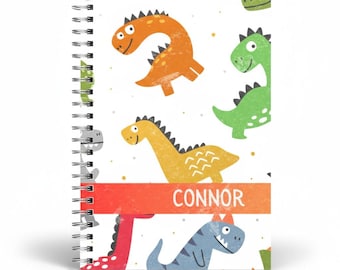Personalized Dinosaur Spiral Notebook | Custom Name Kids Journal | Dino Notebook for Boys/Girls | Wire Bound | Lined, Notes or Dated Pages