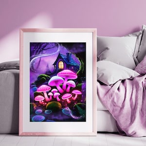 Bioluminescent Mushroom Printable Wall Art, Enchanted Woodland Mushrooms, Magical Forest Print, Whimsical Digital Decor Download