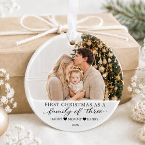 First Christmas Family Ornament 2026, Family Of Three Christmas Ornament, Baby First Christmas Gifts, Custom Photo Family Christmas Keepsake