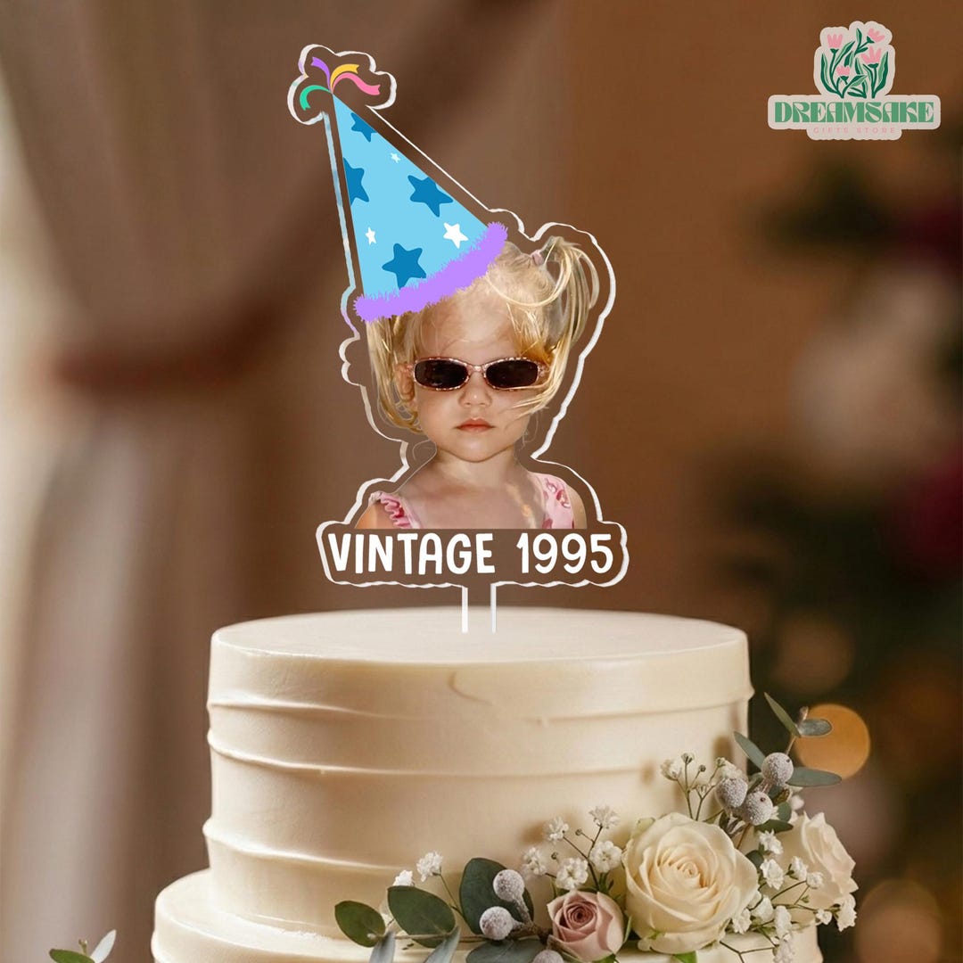 Custom Vintage 1995 Birthday Cake Topper, Personalized Photo Cake ...