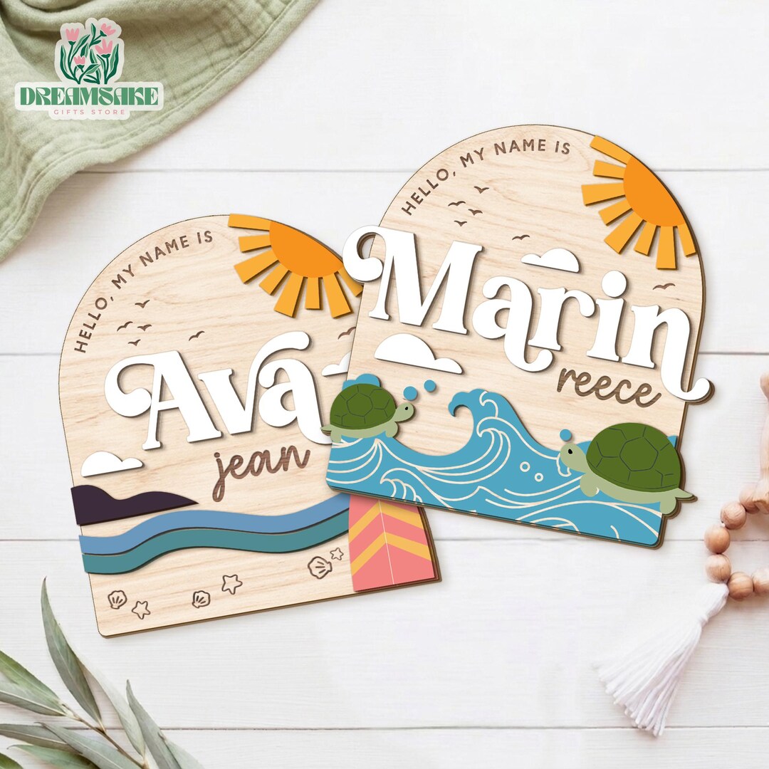 Baby Announcement Sign, Ocean Waves Baby Name Sign, Baby Arrival Sign ...