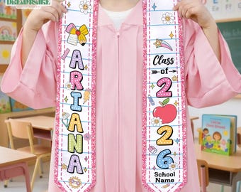 Custom Name Kindergarten Graduation Stole, Personalized Kids Graduation Sash, Class of 2026 Kindergarten Stole, Grad Gift for Kids