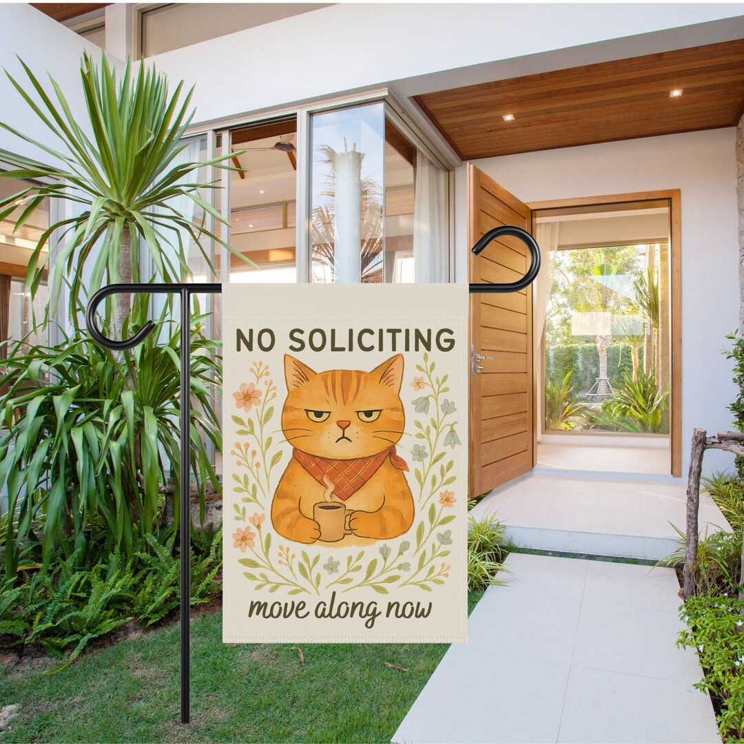 Funny Grumpy Cat No Soliciting Garden Flag: Floral Outdoor Decor - Etsy