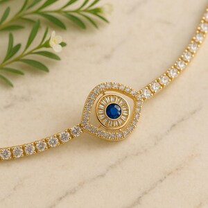 Gold Bracelet with Blue Zircon Stone  Minimalist, Elegant Gift for Her, Boho Chic Zircon Stone, Beaded Design, Luxury Gift Boxed
