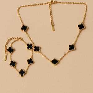Klee Motiv Goldkette & Armband Set - Minimalist eleganter Damen Schmuck, Valentinstag, Geburtstag Muttertag Geschenk
