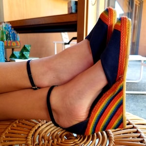 Deadstock 70s Pride Rainbow Wedge Espadrille Sandals Heels Approx Size US 7.5 Navy Blue Never Worn Etsy