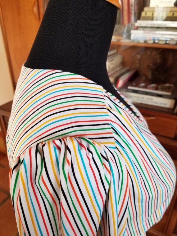 Vintage Rainbow Striped Puff Sleeve Faux Wrap Sec… - image 7